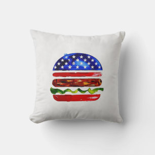 America Burger (Weißes Gemälde Nr. 5) Kissen