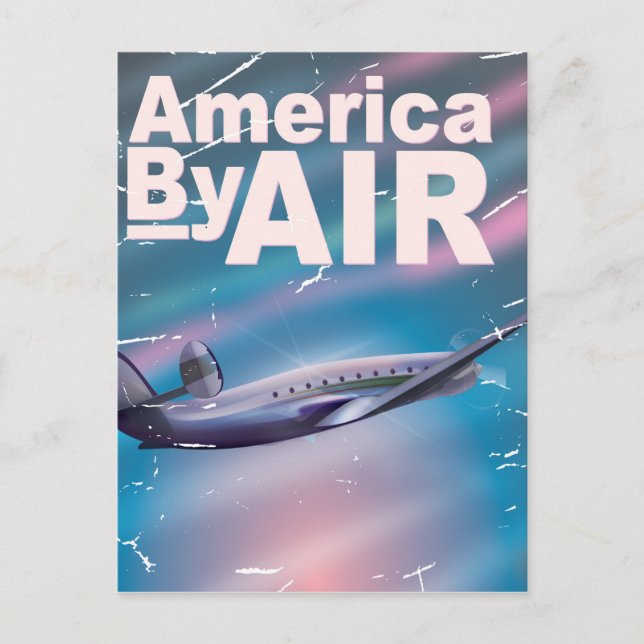 America By Air Vintage Reiseplakat Postkarte (Vorderseite)