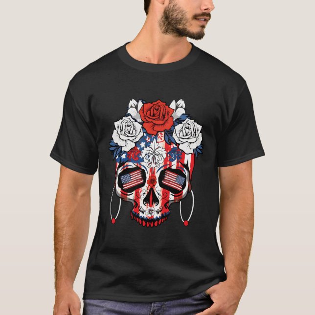 America Dia De Los Muertos Independence 4Th Of Jul T-Shirt (Vorderseite)
