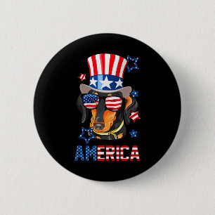 America Dog Dackel 4. Juli T-Shirt Button
