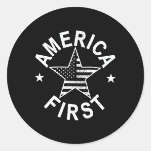 America First Bedruckte USA-Flagge Patriotisch 4. Runder Aufkleber