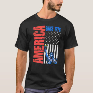 America Flag 1776 Statue Liberty 4. Juli Unabhängi T-Shirt