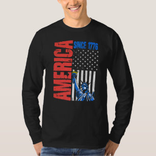 America Flag 1776 Statue Liberty 4. Juli Unabhängi T-Shirt