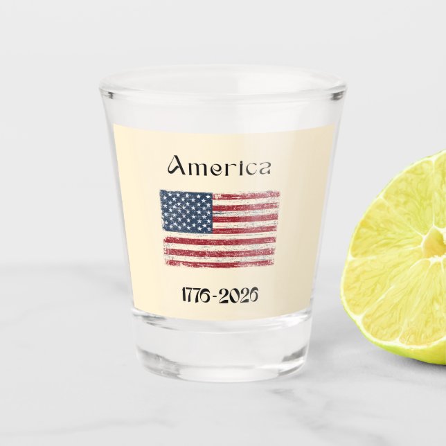 America Flag 1776 to 2026 USA 250th Anniversary  Schnapsglas (Vorderseite)