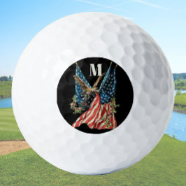 America flag and eagle patriotic custom monogram  golfball
