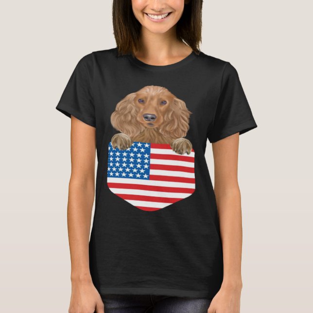 America Flag Cocker Spaniel Dog In Pocket T-Shirt (Vorderseite)