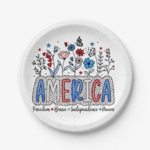 America Freedom Brave Unabhängigkeit Power 4. Juli Pappteller