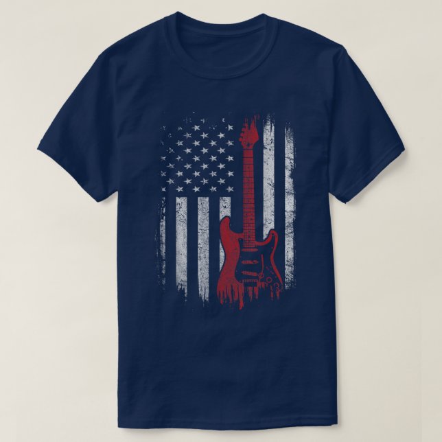America Guitarist Music Patriotic American USA Fla T-Shirt (Design vorne)