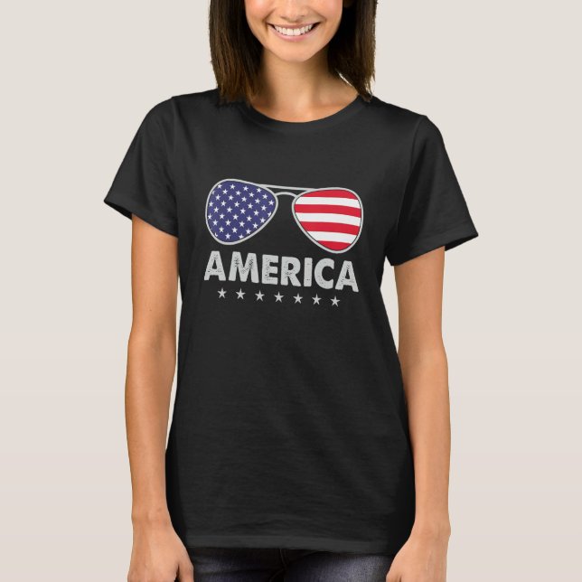 America Independence Day  Glasses Flag Men Boys T-Shirt (Vorderseite)