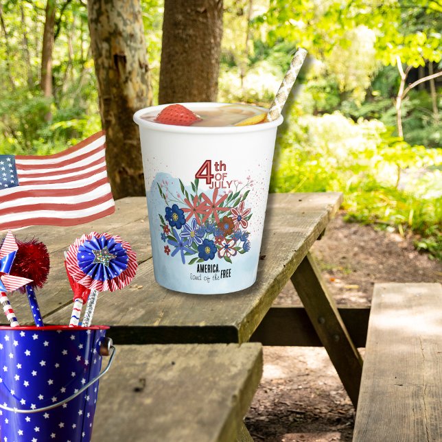 "America Land of the Free" 4. Juli Blume Pappbecher (_America Land of the Free_ 4th of July Flowers Paper Cup)