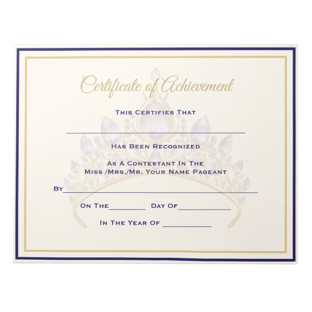 America Pageant Crown Certificate Achievement Awar Notizblock (Vorderseite)