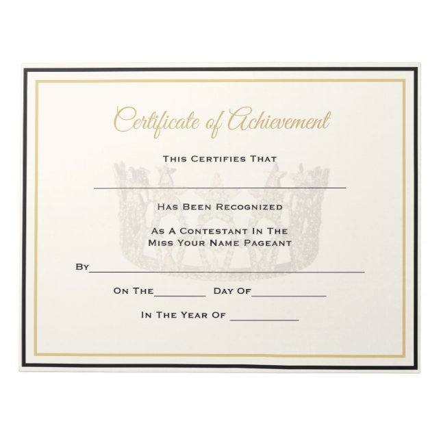America Pageant Crown Certificate Achievement Awar Notizblock (Vorderseite)