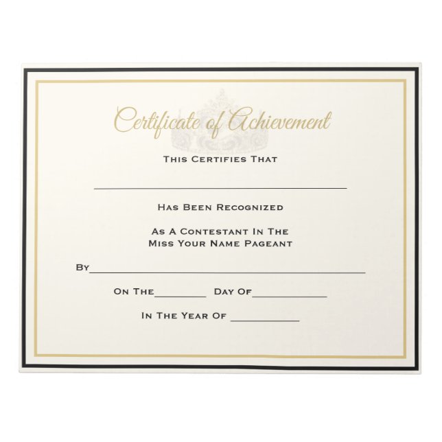 America Pageant Crown Certificate Achievement Awar Notizblock (Vorderseite)
