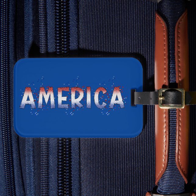 America Patriotic Shimmer Word Art Gepäckanhänger (Vorderseite Insitu 4)