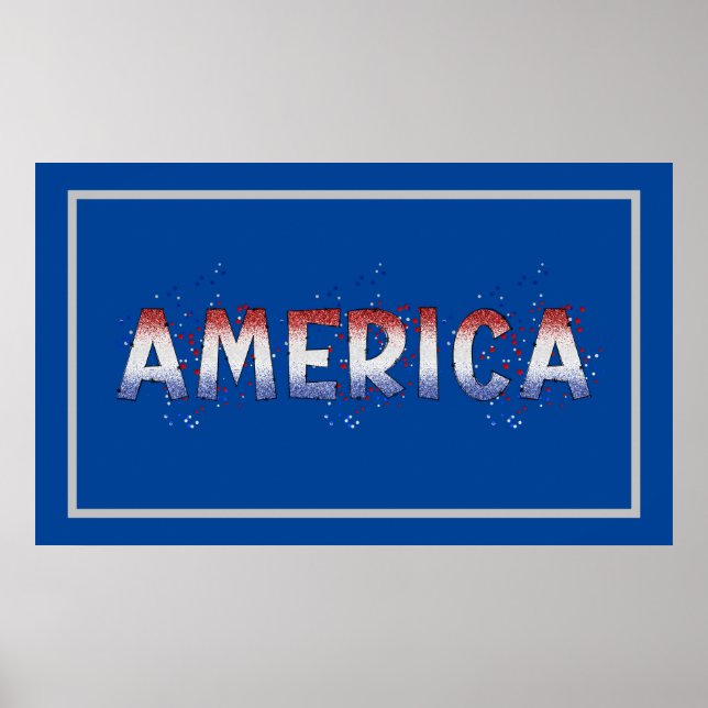America Patriotic Shimmer Word Art Poster (Vorne)