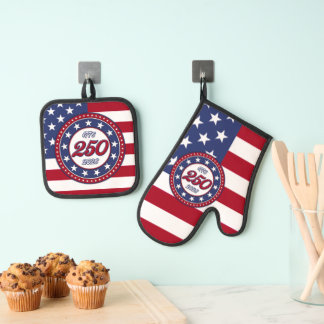 America’s 250th Birthday With USA Flag Ofenhandschuh & Topflappen-Set