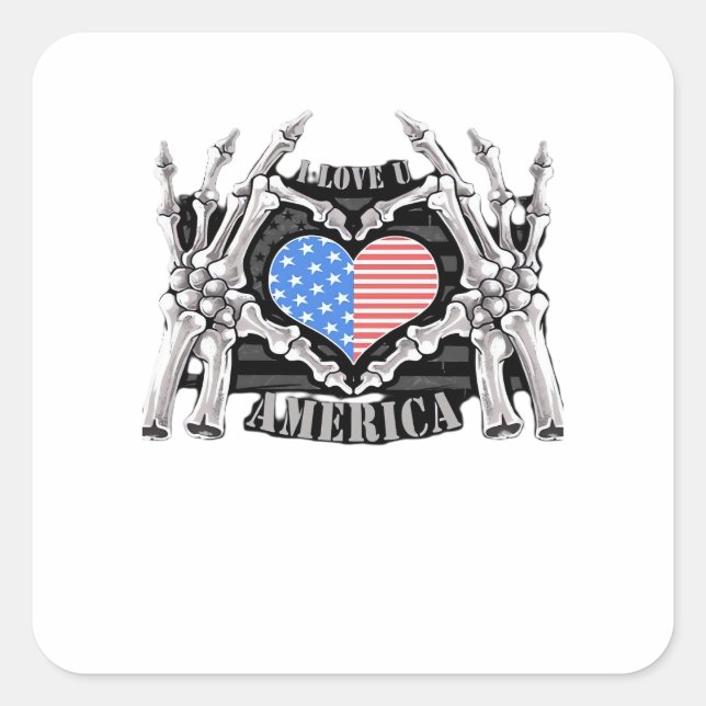 America Skeleton Hands Quadratischer Aufkleber (Vorderseite)