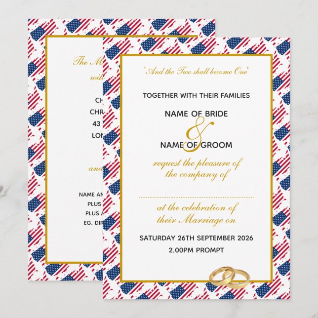 AMERICA USA mit Imitate Gold Script Wedding Einladung (Vorne/Hinten)