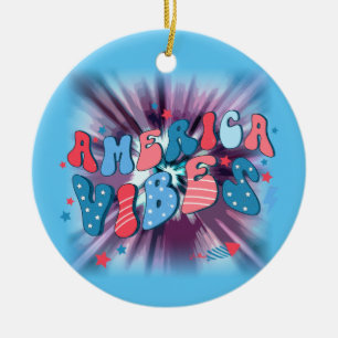 America Vibe - Groovy Retro Patriotic 4. Juli Keramik Ornament