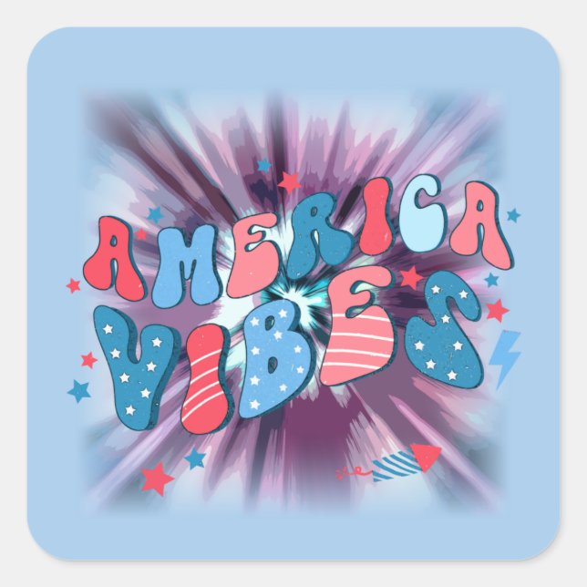 America Vibe - Groovy Retro Patriotic 4. Juli Quadratischer Aufkleber (Vorderseite)