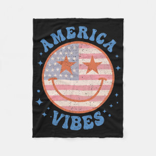 America Vibes Happy Face Smile American Flag 4. O Fleecedecke