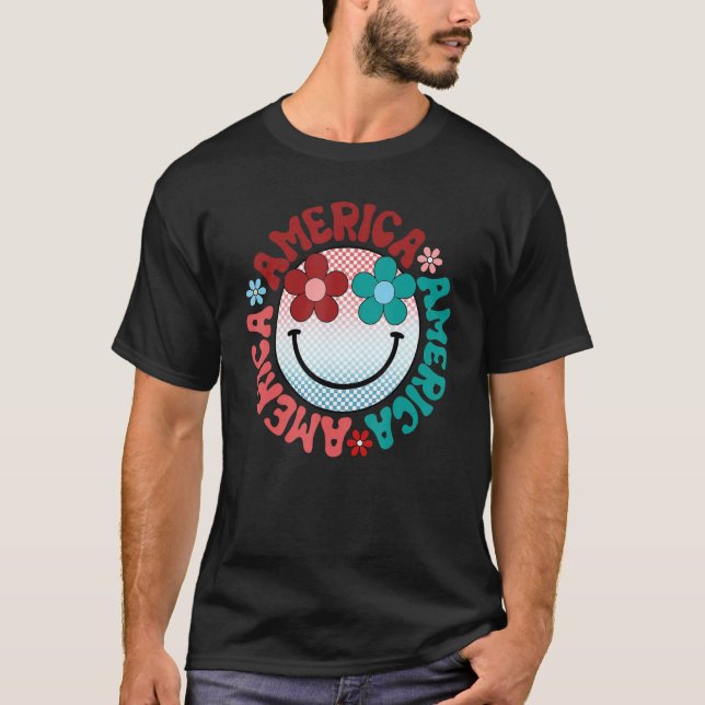 America Vibes Happy Face Smile Flower American 4th T-Shirt (Vorderseite)