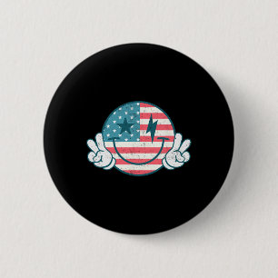 America Vibes Smile Face American Flag 4. Juli Button
