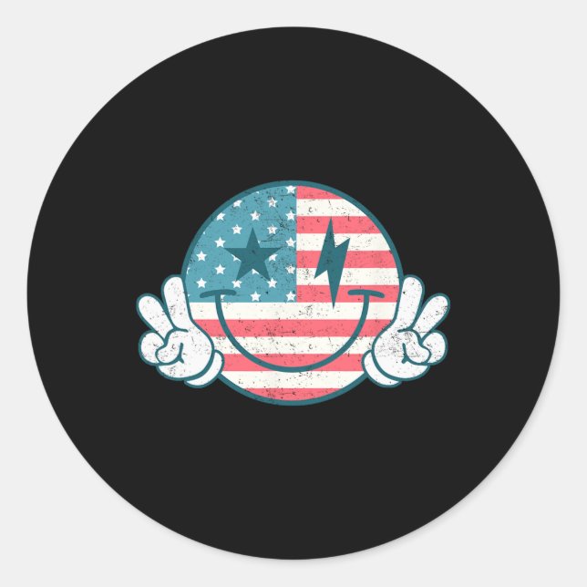 America Vibes Smile Face American Flag 4. Juli Runder Aufkleber (Vorderseite)