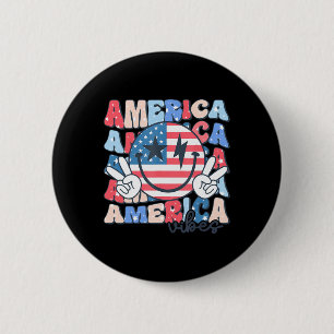 America Vibes Usa Groovy Retro Smile Face Happy 4t Button