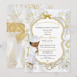 American African Baby Boy Taufe Gold Cross Einladung