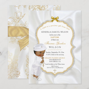 American African Baby Boy Taufe Gold Cross Einladung