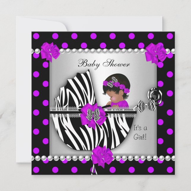 American African Baby Shower Baby Girl Zebra Spots Einladung (Vorderseite)