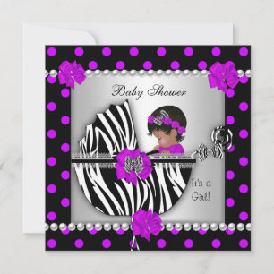 American African Baby Shower Baby Girl Zebra Spots Einladung