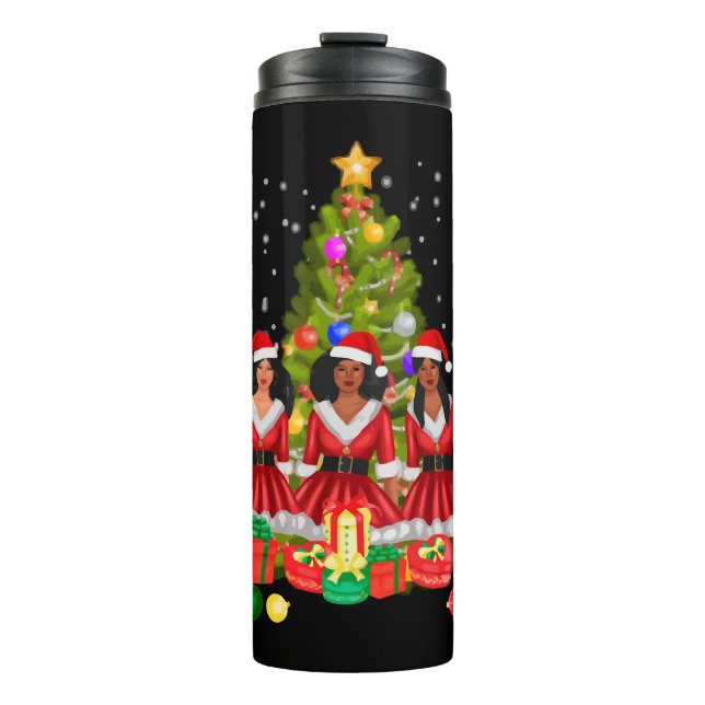 American African Christmas Santa Claus Black Girls Thermosbecher (Vorderseite)