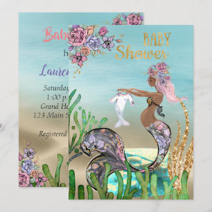 American African Mermaid Baby Shower Einladung