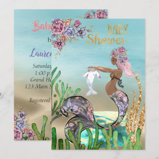 American African Mermaid Baby Shower Einladung