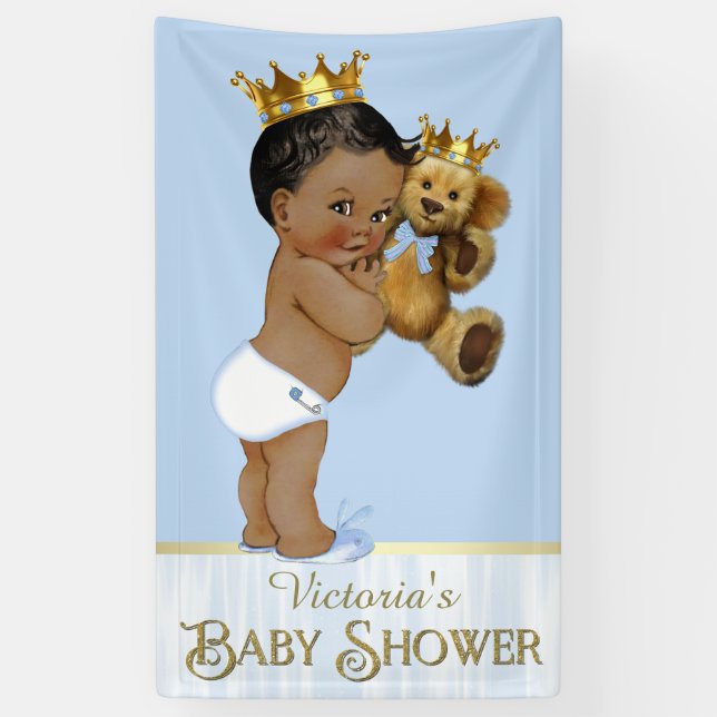 American African Prince Teddy Bear Baby Shower Banner (Vertikal)