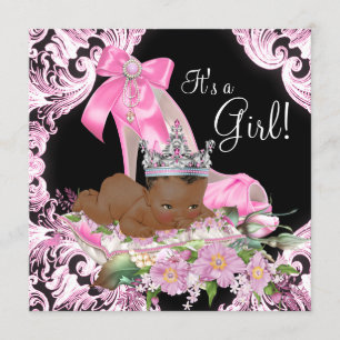 American African Princess Pink Black Baby Dusche Einladung