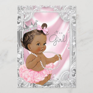 American African Princess Pink Gray Baby Dusche Einladung