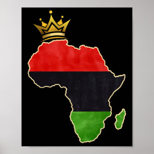 American African Queen Pan Afro Map Flag Black Poster