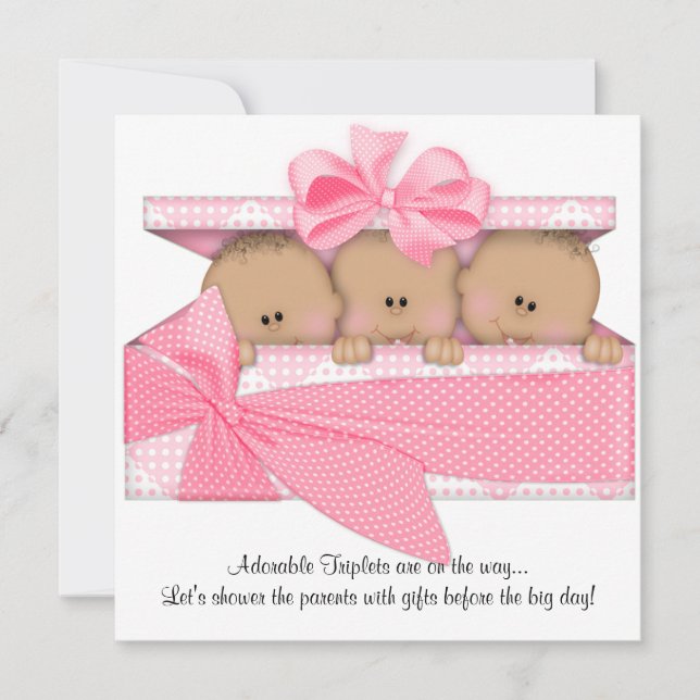 American African Triplet Baby Shower Einladung (Vorderseite)