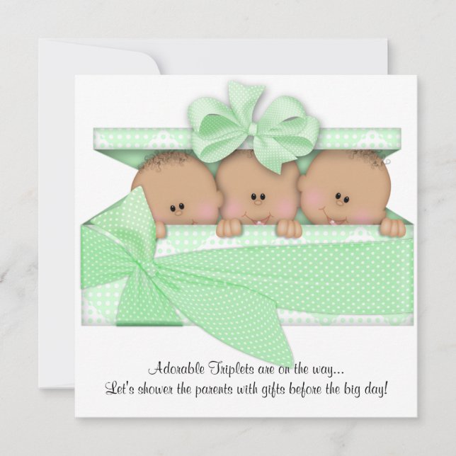 American African Triplet Baby Shower Einladung (Vorderseite)