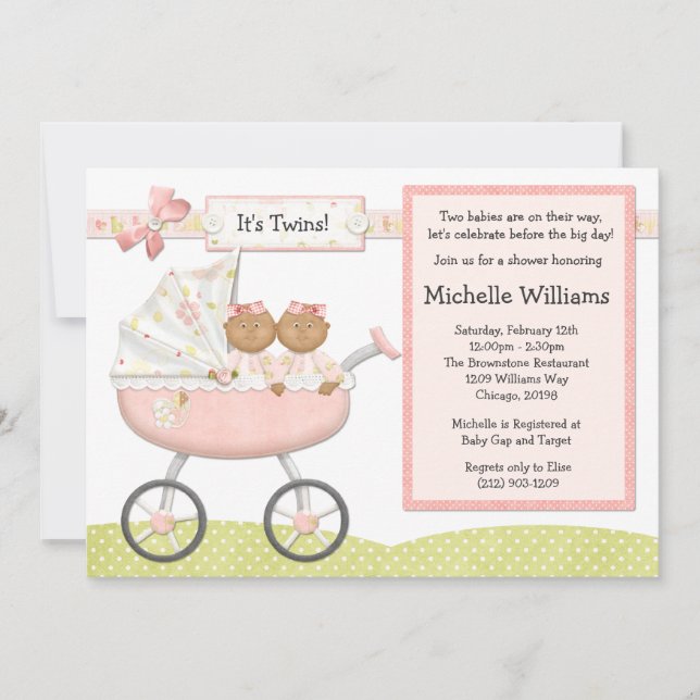 American African Twins Baby Shower Einladung (Vorderseite)
