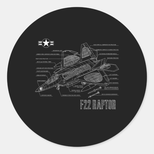 American Aircraft Stealth Fighter F22 Raptor Bluep Runder Aufkleber (Vorderseite)