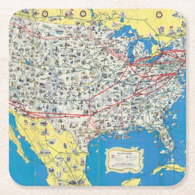 American Airlines-Systemskarte Rechteckiger Pappuntersetzer (Vorderseite)