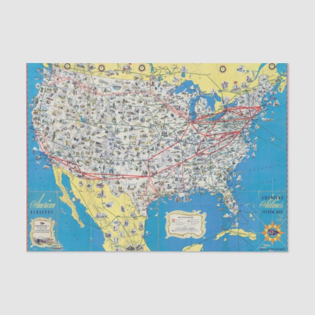 American Airlines-Systemskarte Seidenpapier (Vorderseite)