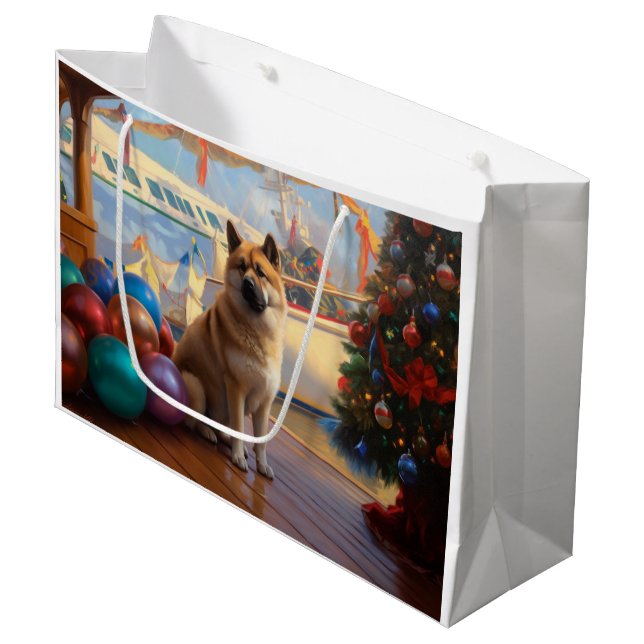 American Akita Christmas Cruise: Pawsome Holiday Große Geschenktüte (Vorderseite Schrägansicht)