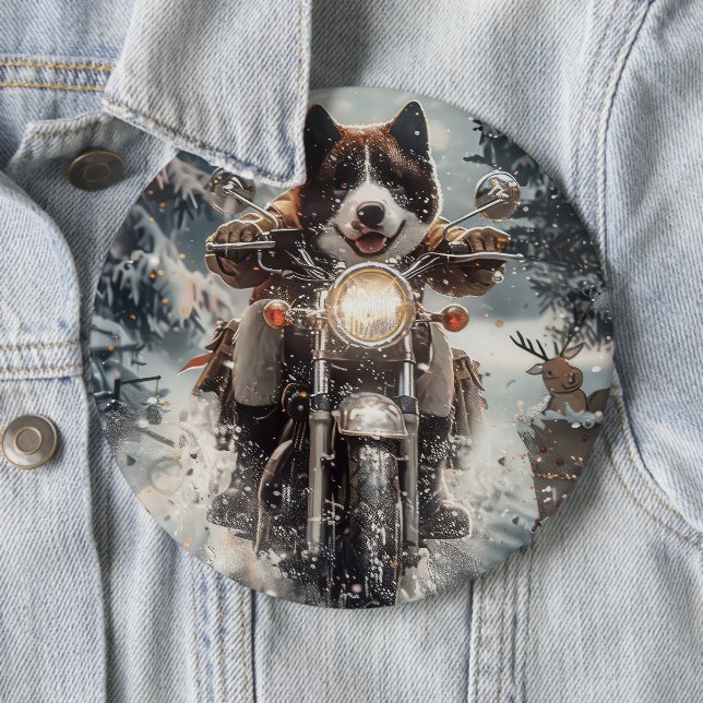 American Akita Dog Riding Motorrad Weihnachten Button (Beispiel)