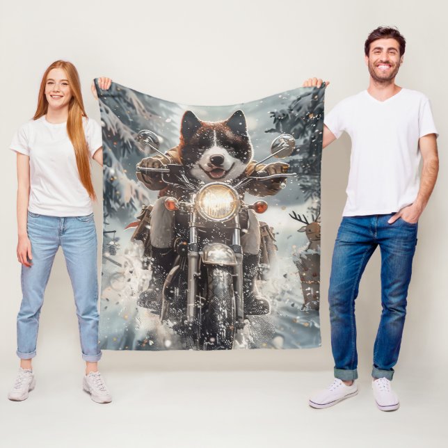 American Akita Dog Riding Motorrad Weihnachten Fleecedecke (Beispiel)