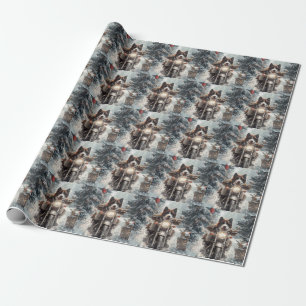 American Akita Dog Riding Motorrad Weihnachten Geschenkpapier